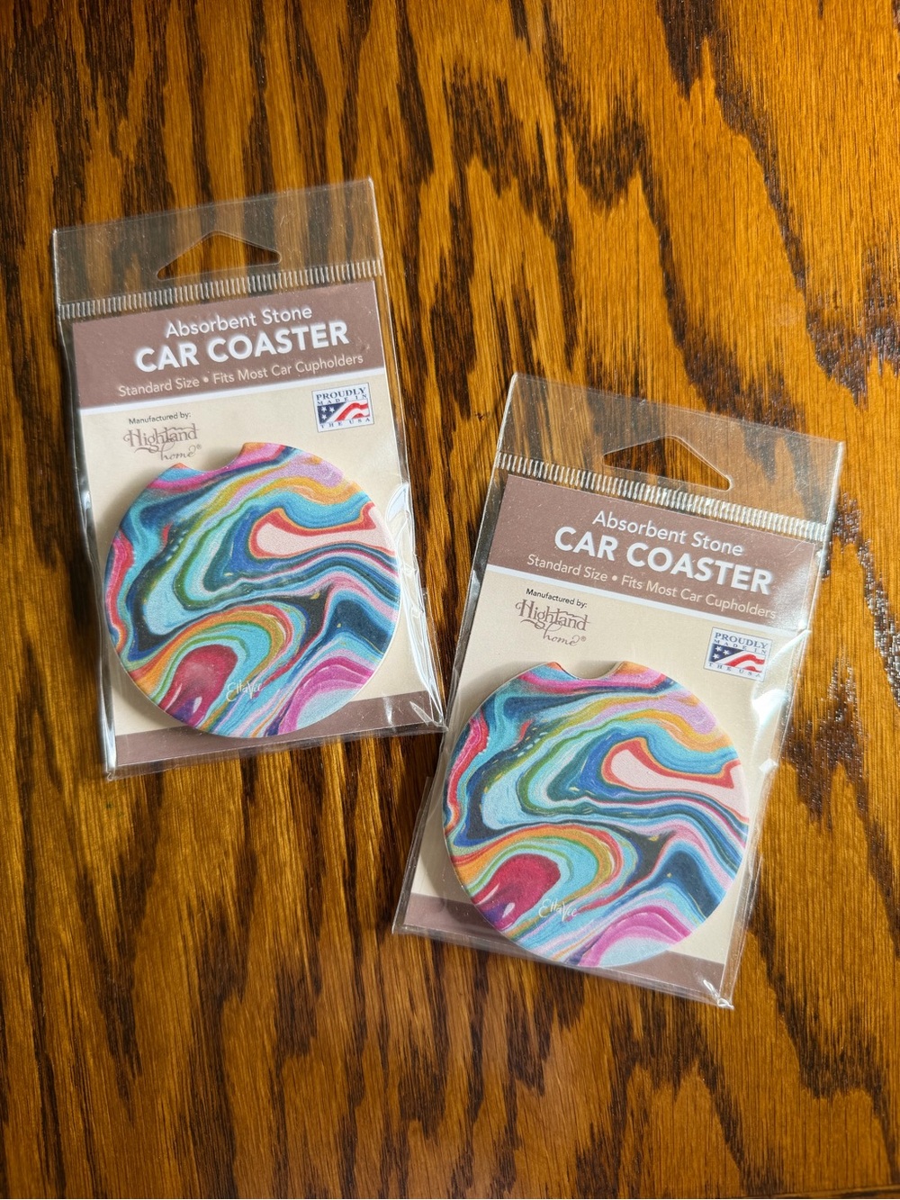 Absorbent Stone Car Coaster Set - Multicolor Marble Swirl